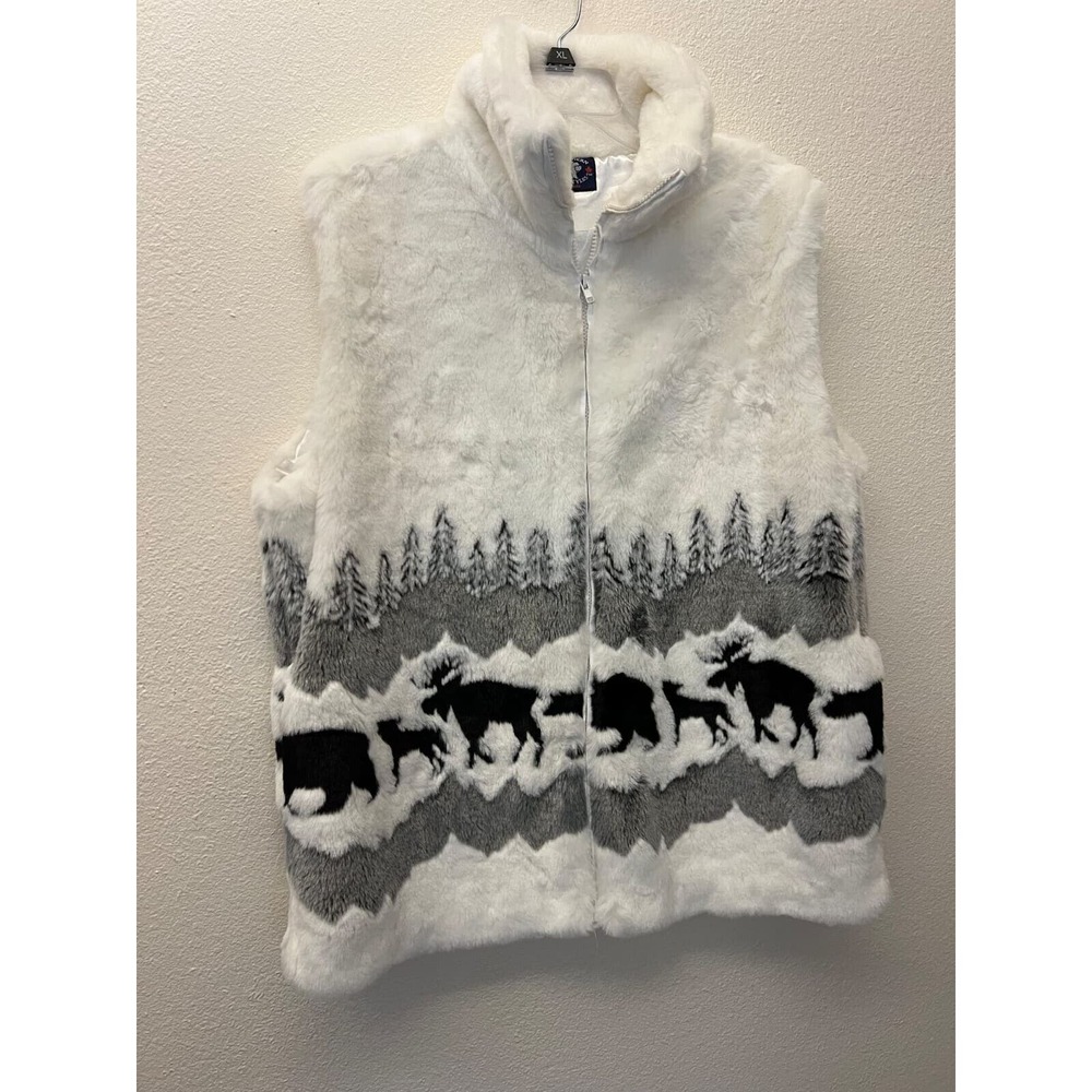 White Faux Fur Moose Pattern Sleeveless Ski Vest